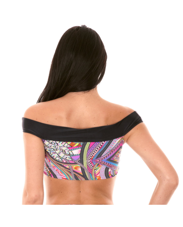 Multicoloured Top With Black Bardot Collar -...