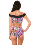Fargerik Crop Top, Sort Bardot-Krage - Soutien Samarcanda Offshoulder