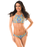Fixed Bikini Bottoms With Vintage-Style Print - Calcinha Sari Cropped