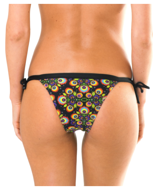 Blomstret Tanga Bikinitrusse Med Sorte Snore -...