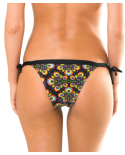 Tanga De Baño Con Estampado De Flores Y Tiras Negras - Calcinha Newfolk Cropped Lacinho