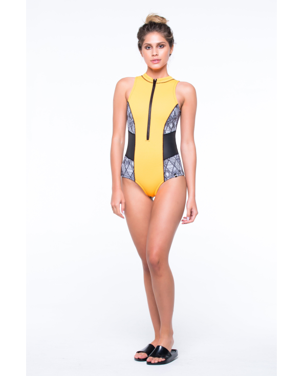 Mono De Surf Sin Mangas Amarillo Y Estampado -...