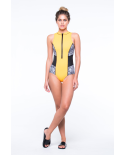 Mono De Surf Sin Mangas Amarillo Y Estampado - Regata Neo Laranja