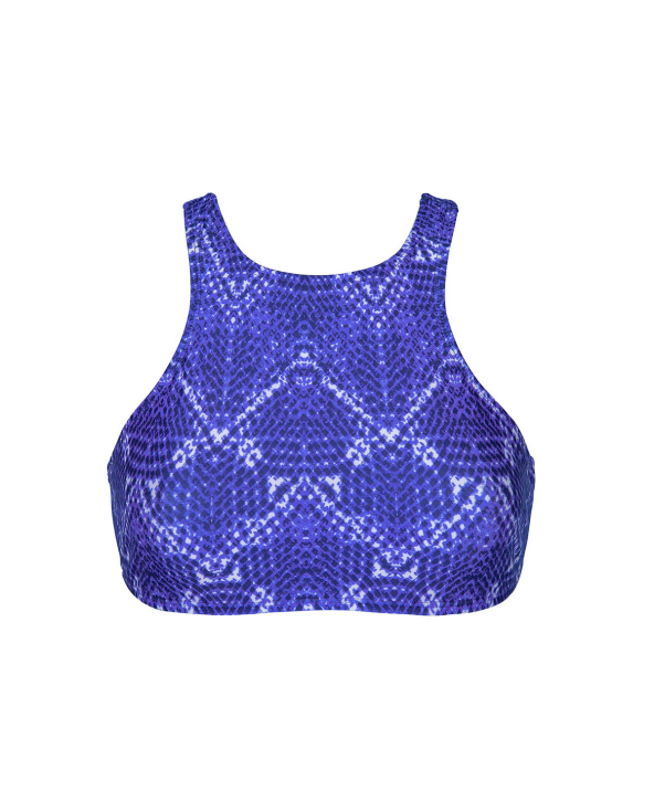 Blåmønstret Crop Bikini Top Med Racerback -...