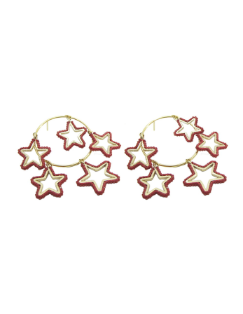 Gouden Oorhangers Met Sterretjes In Rode Parels - Night...