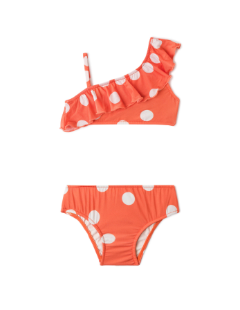 Bikini Set For A Girl - Orange In White Polska Dots -...