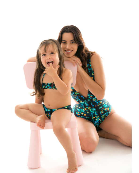 Siyah/Mavi Kız Çocuk Bandeau Bikini - Luce Kids