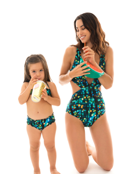 Siyah/Mavi Kız Çocuk Bandeau Bikini - Luce Kids