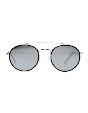 Rounded Double Bridge Silver Metal Sunglasses - Margit...