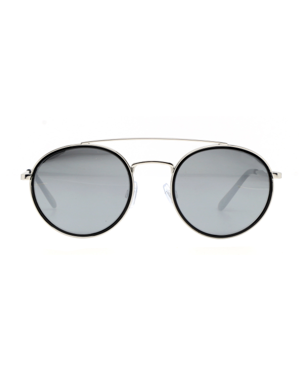 Silberne Runde Sonnenbrille Mit Doppelbügel -...
