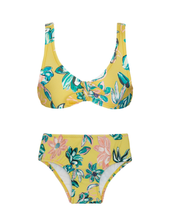 Bikini Fille Brassière Nouée Imprimé Jaune À Fleurs -...