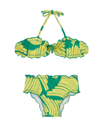 Bandeau Bikini With Green Print For Girls - Banana Yellow...