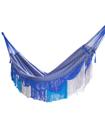 Niebieski Hamak Z Dwukolorową Makramą 4M X 1,6M - Bawełna...