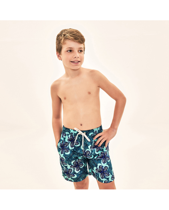 Shorts Aqua Hibiscus Kids Upf50+