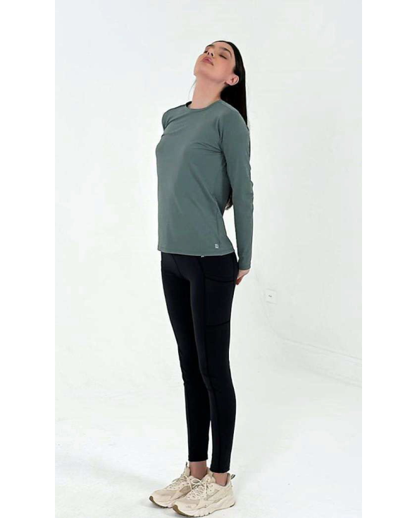 Longsleeve Fem New Fit Textura Verde Jade Upf50+