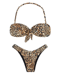 Bikini Brasiliano Sgambato Con Stampa Leopardo E Top A Fascia - Leopardo Bandeau