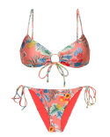 Bikini Rosa Corallo Stampato Con Reggiseno Allacciato Davanti - Set Frutti Mila Ibiza-Comfy