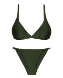 Bikini Brasiliano Verde Oliva Con Slip Sfacciato A Strisce Sottili Sui Fianchi E Reggiseno Fisso Regolabile - Set Croco Tri-Fixo