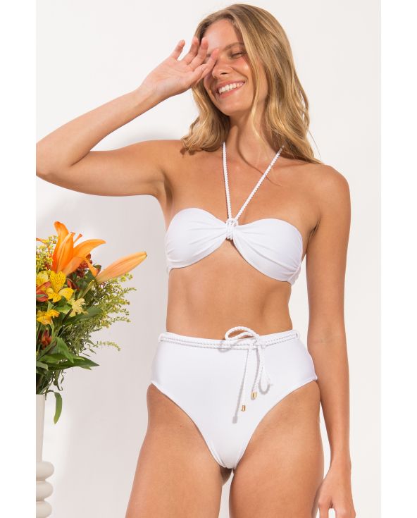 Set Shimmer-White Twist Belted-High-Waist