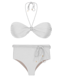 Set Shimmer-White Twist Belted-High-Waist