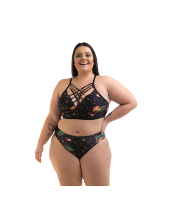 Czarne Bikini Plus Size Typu Crop Top Z Nadrukiem -... 2