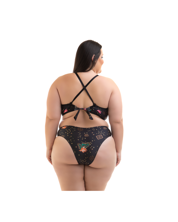Bikini Nero Stampato Con Top Corto E Spalline...