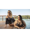 Bikini Crop Top À Lanières Noir Imprimé Grandes Tailles - Bikini Alycia Preto
