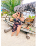 Plus Size Printed Black Strappy Crop Top Bikini - Bikini Alycia Preto