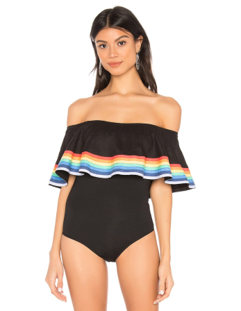 Costume Da Bagno Nero A Spalle Scoperte Con Strisce...