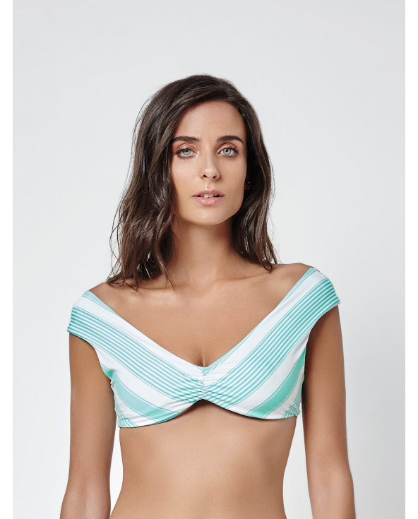 Stribet Bikini Bh-Top Med Lyserød Sløjfe På...