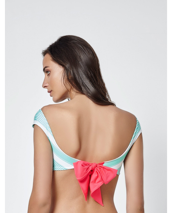 Brassière De Bain À Rayures Dos Noeud Rose -...