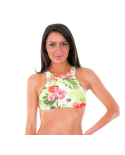 Grün-Rosa Geblümtes Crop-Top-Bikinioberteil - Soutien Acacia Rosa