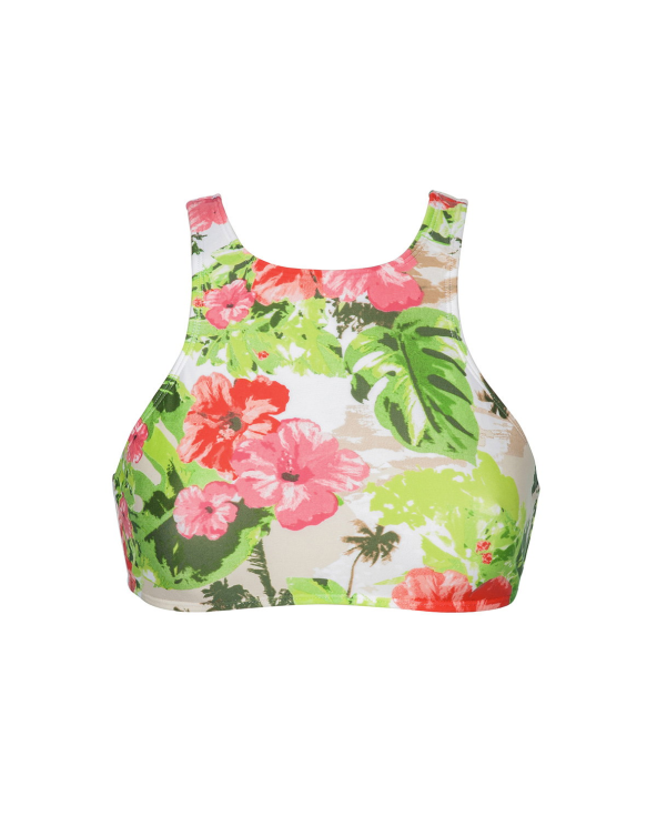 Grün-Rosa Geblümtes Crop-Top-Bikinioberteil -...