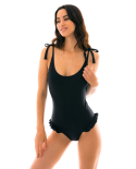 Bbs X Steph.d - Maillot 1 Pièce Noir Détail Volants - Preto Maio Stephanie