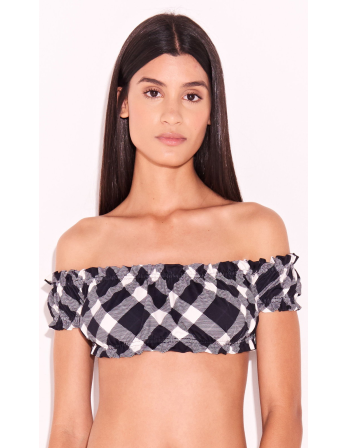 Crop Too Bianco E Nero Geometrico - Top Xadrez Black