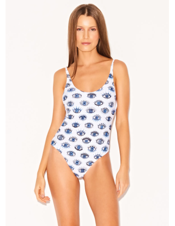 Wit Badpak Met Blauwe Ogen Print - Ariel See You