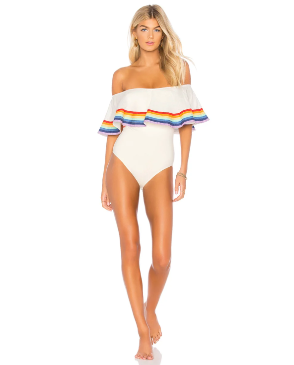 Costume Da Bagno Bianco A Spalla Scoperta Con...