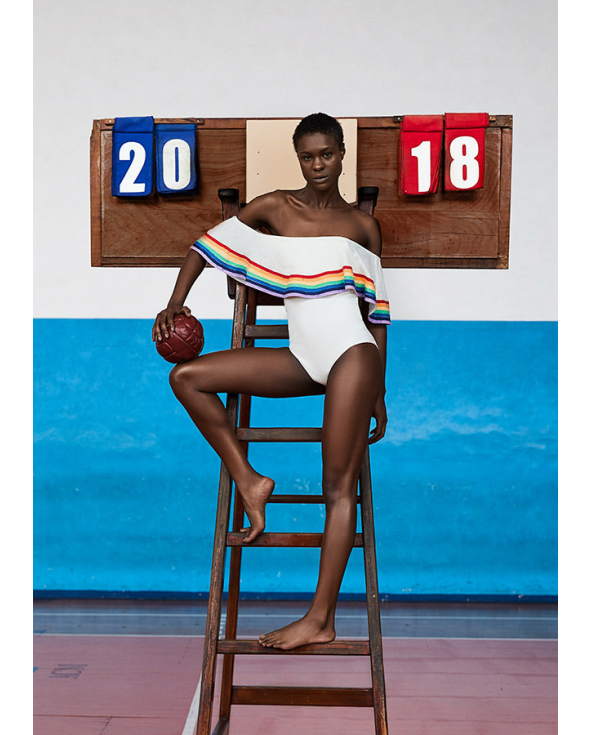 Costume Da Bagno Bianco A Spalla Scoperta Con...