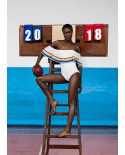 Costume Da Bagno Bianco A Spalla Scoperta Con Strisce Arcobaleno - Bebel Off White
