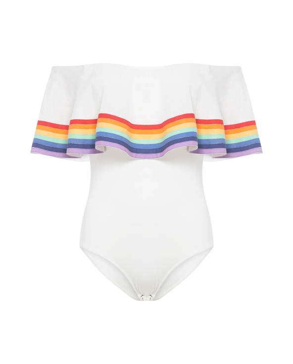 Costume Da Bagno Bianco A Spalla Scoperta Con...