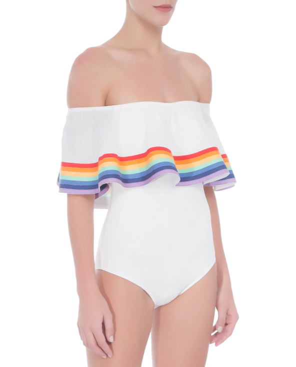 Costume Da Bagno Bianco A Spalla Scoperta Con...