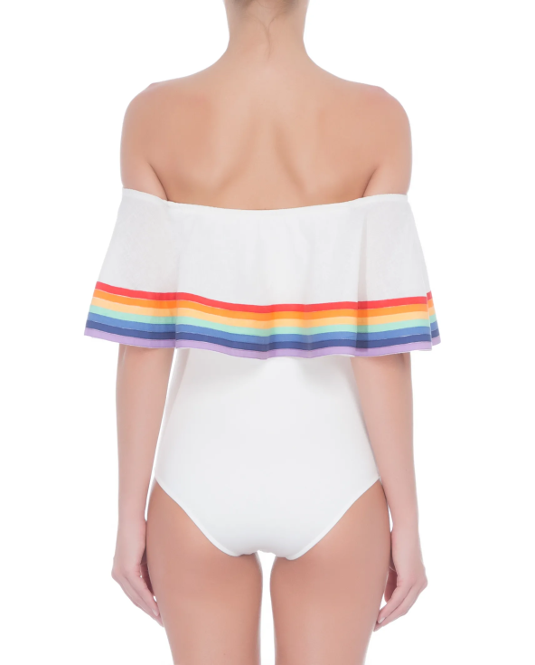 Costume Da Bagno Bianco A Spalla Scoperta Con...