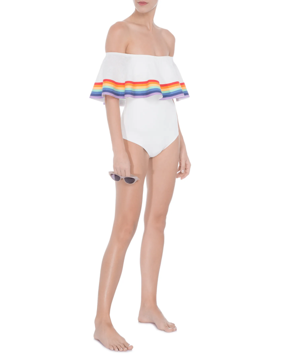 Costume Da Bagno Bianco A Spalla Scoperta Con...