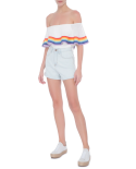 Costume Da Bagno Bianco A Spalla Scoperta Con Strisce Arcobaleno - Bebel Off White