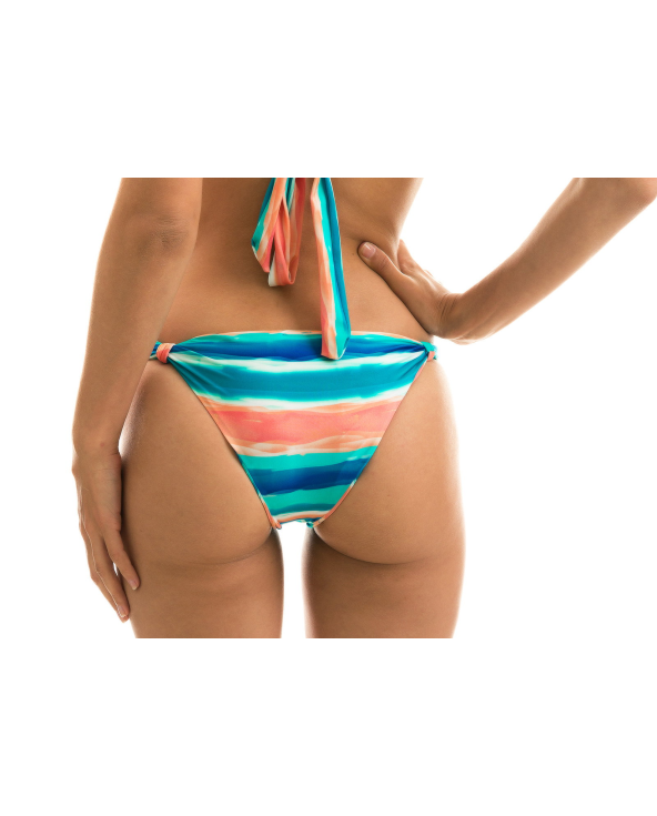 Blue / Coral Fixed Sliding Bikini Bottom -...