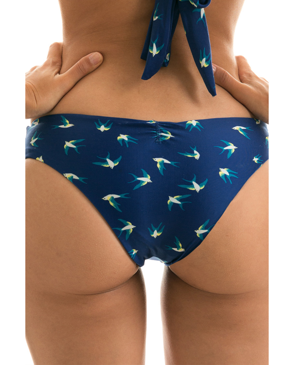 Navy Blue Bikini Bottom With Birds Motive -...
