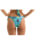 Blue Graphic Brazilian Side-Tie Bikini Bottom - Bottom Flower Geometric Transpassado