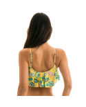 Yellow Floral Ruffled Bikini Top - Top Florescer Babado