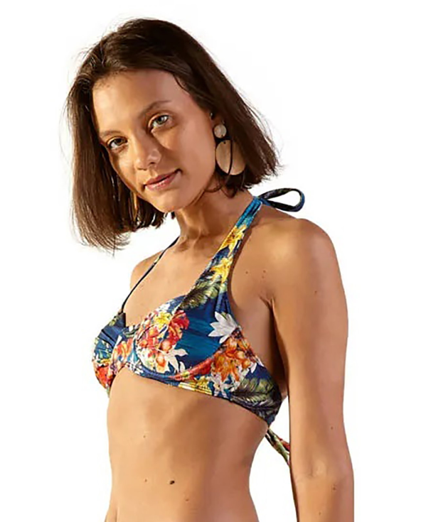 Floral Blue Underwired Balconette Bikini Top -...