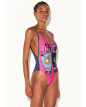 Pink & Navy One-Piece Swimsuit With Mystical Hands Motif - Maio Mystic Pink